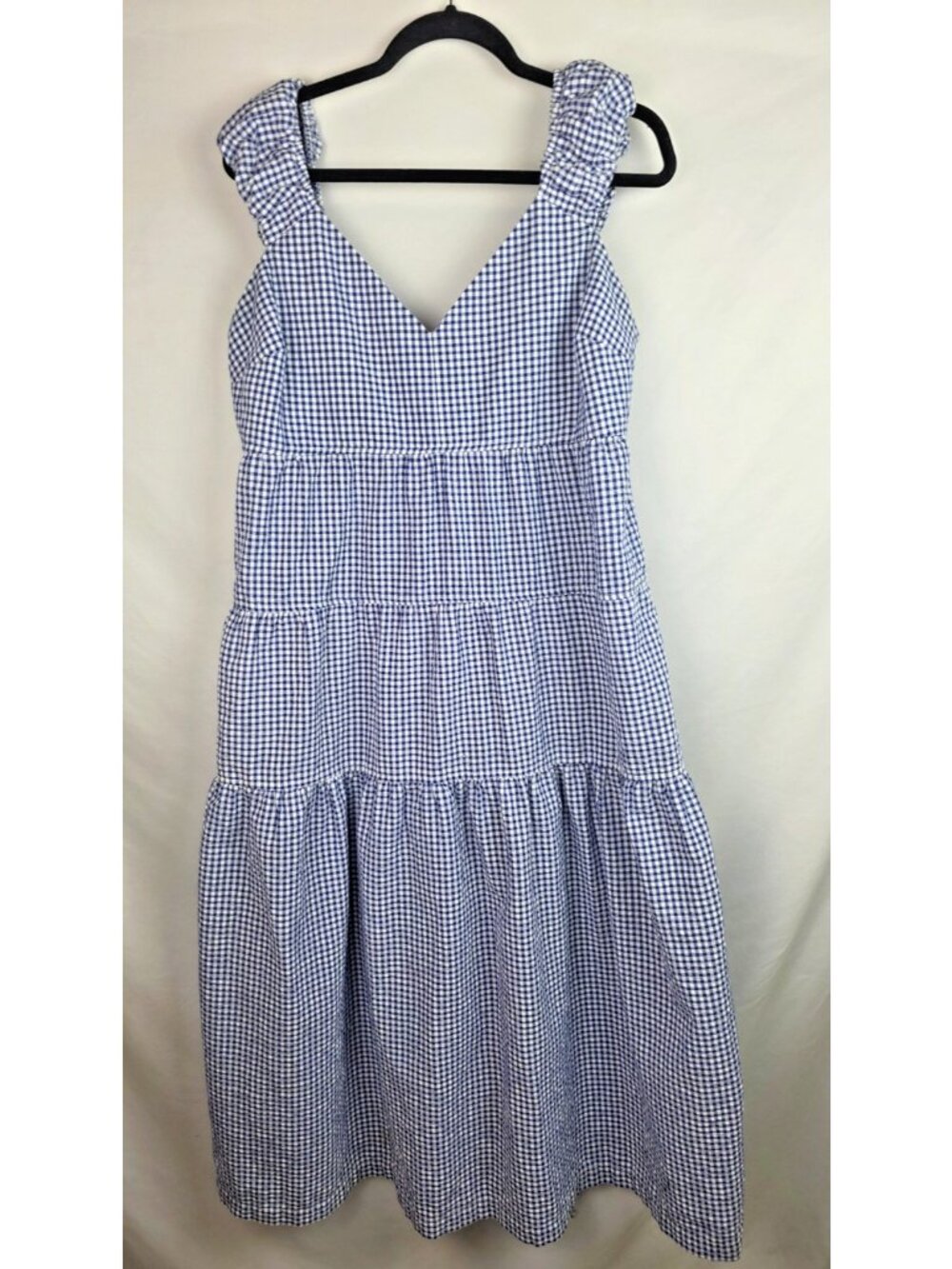 Old Navy Womens Dress Size Large Blue Plaid Seersucker Sleeveless Summer Dress
